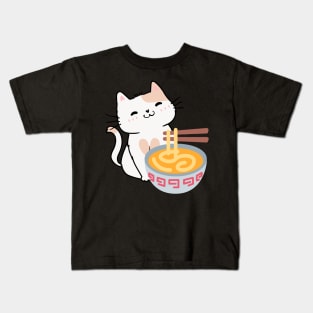 Cute Cat Eating Ramen Kids T-Shirt